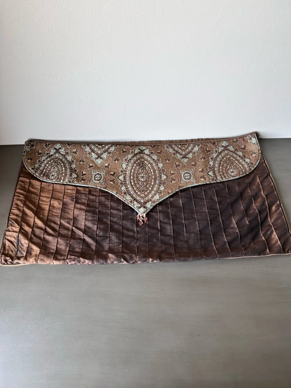 Eastern Accents 36x20 King Pillow Cover Brown Silk Embroidered Flap Overlay Lux